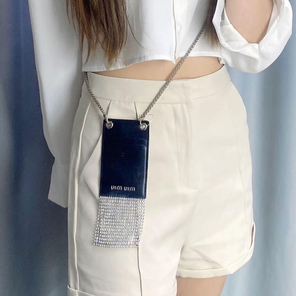 SOLD Authentic Miu Miu Black Crystal Embellished Leather Lanyard Card Case Bag. - Picture 3 of 4